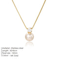 Women's stainless steel necklace with imitation pearl and zircon pendant on box chain