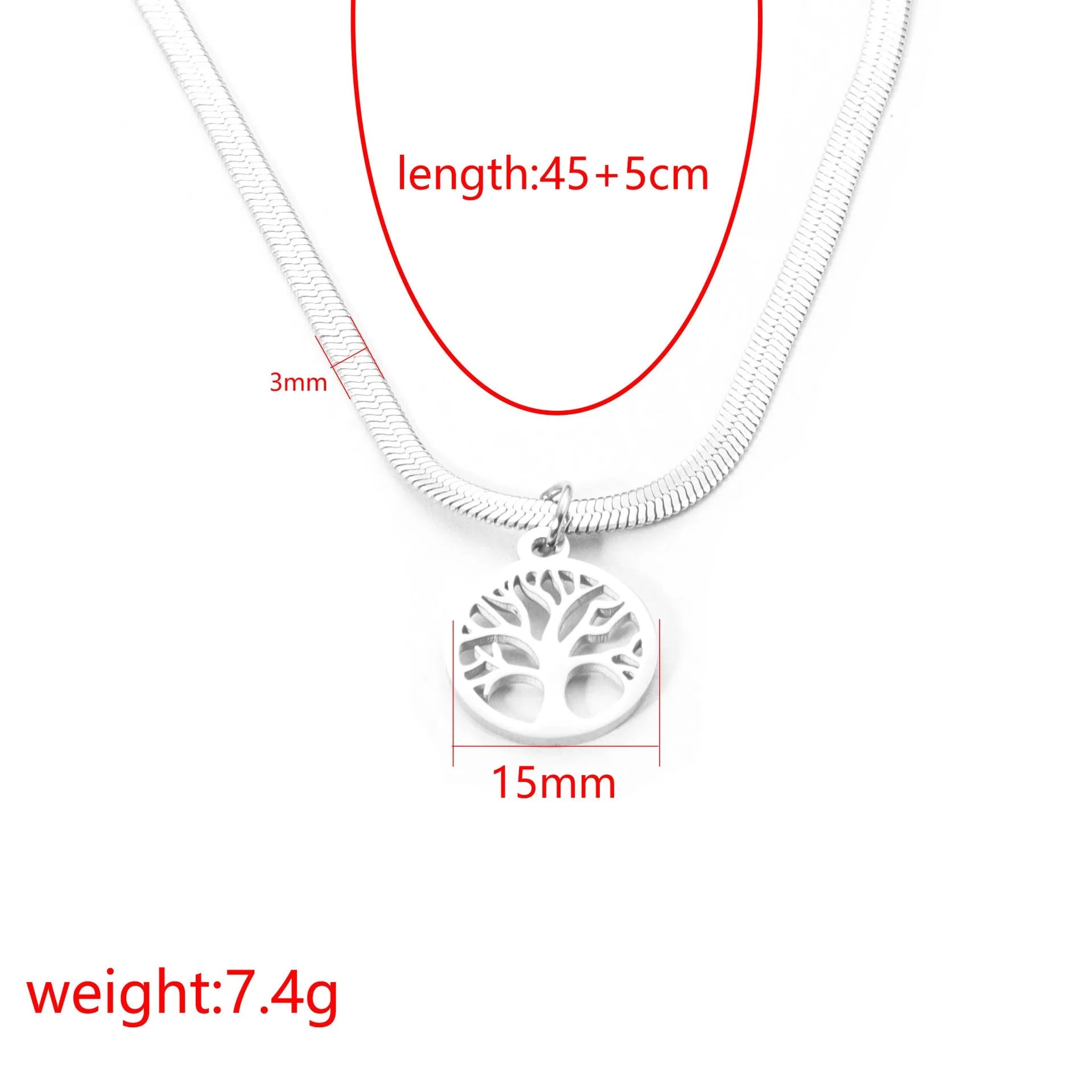 Stainless steel tree pendant clavicle chain with snake bones chain design in gold finish