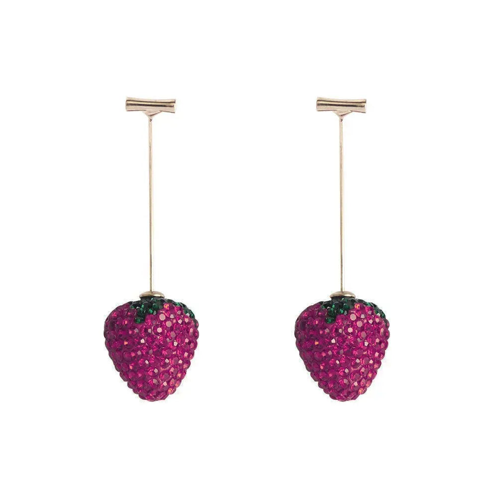 Geometric strawberry-shaped zinc alloy earrings with spot drill texture in red colour.