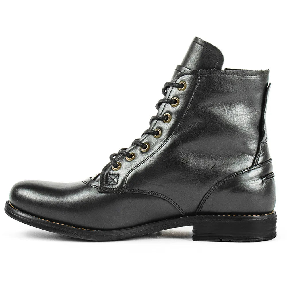 Men's two-tone leather boots with side zip closure and low 1-3cm heel