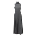 Grey slim-fit half turtleneck backless cotton dress with sleeveless design
