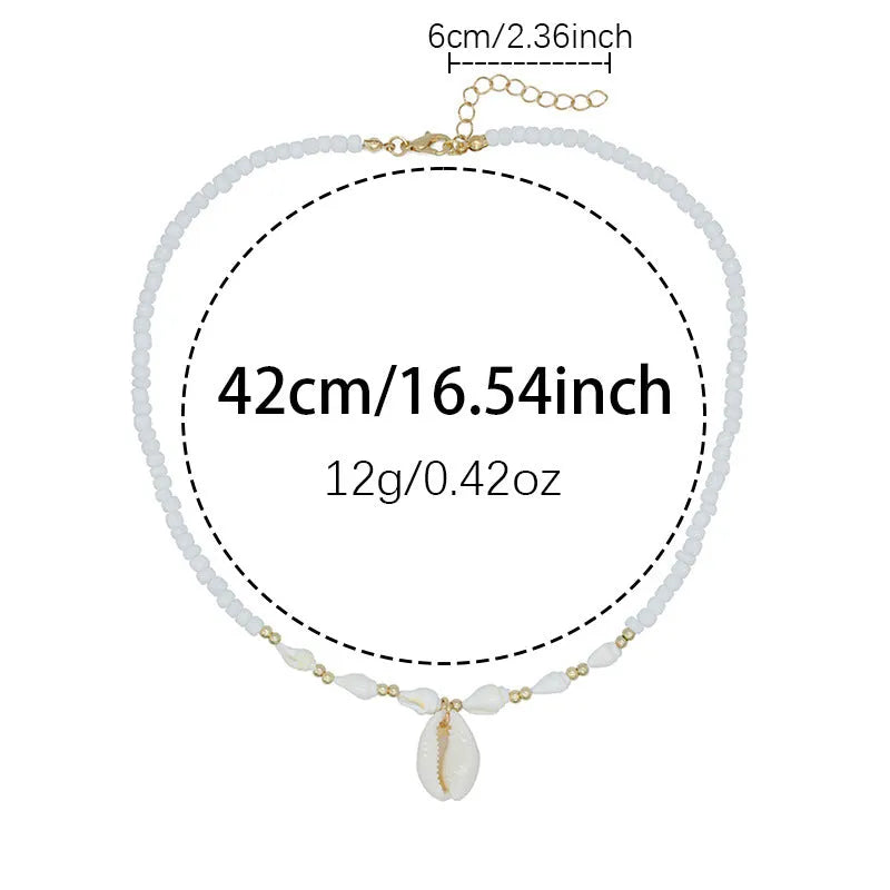 White conch shell bead necklace with a real mother-of-pearl pendant on a regular chain.