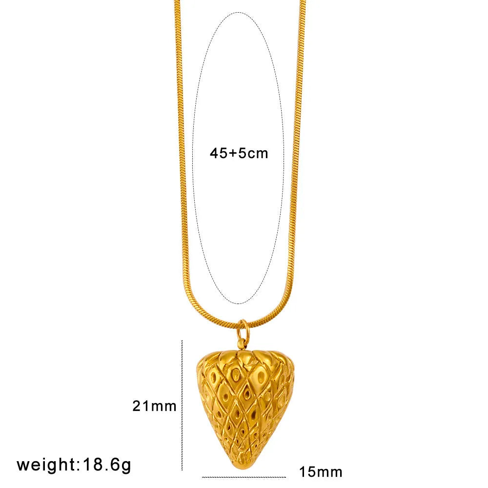 Stainless steel necklace with a detailed alloy fruit pendant charm.