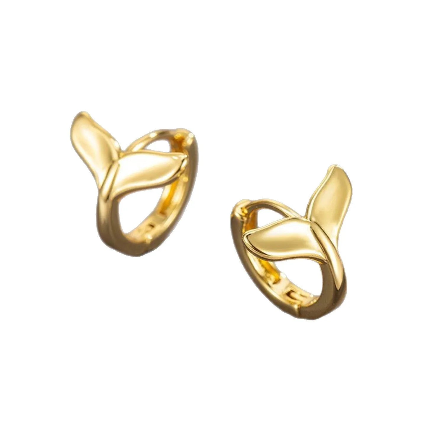 A pair of women's simple fishtail design earrings in an electroplated gold colour.