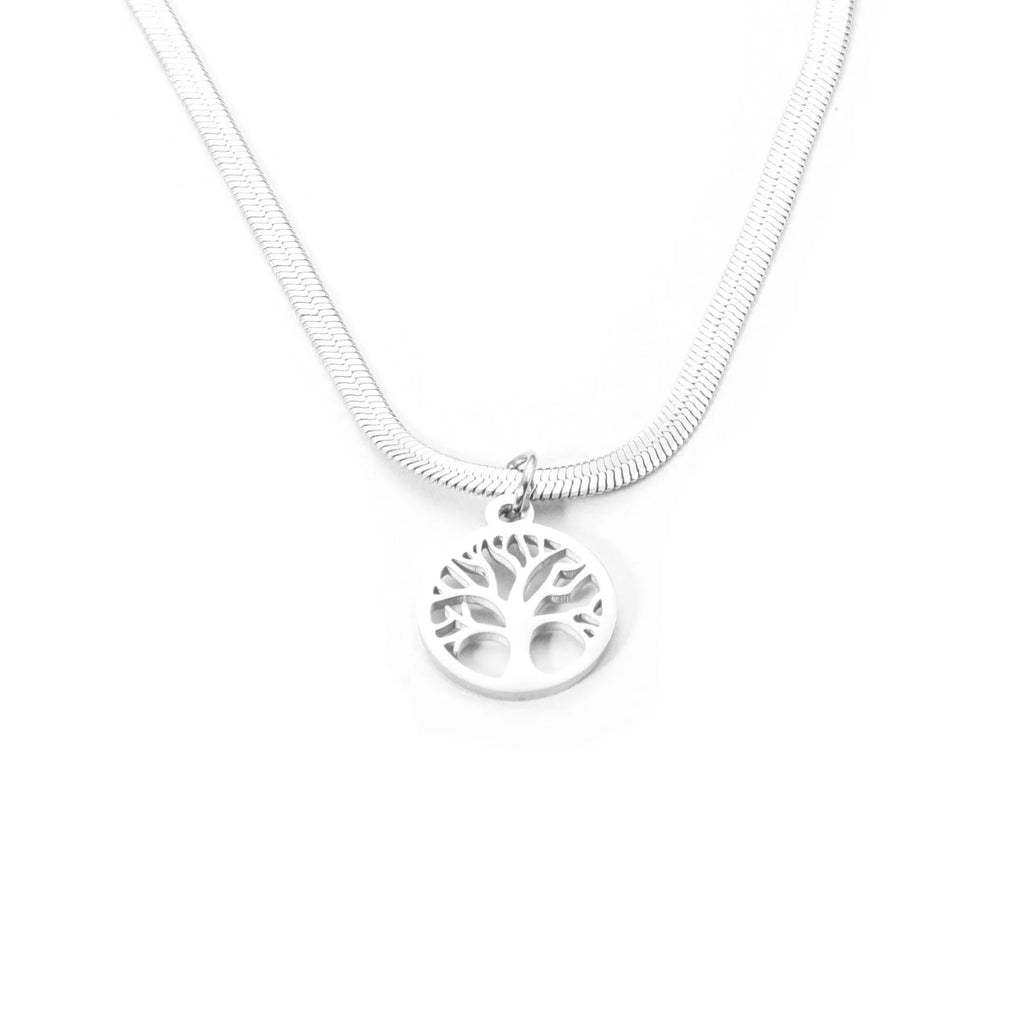 Stainless steel tree pendant clavicle chain with snake bones chain design in gold finish