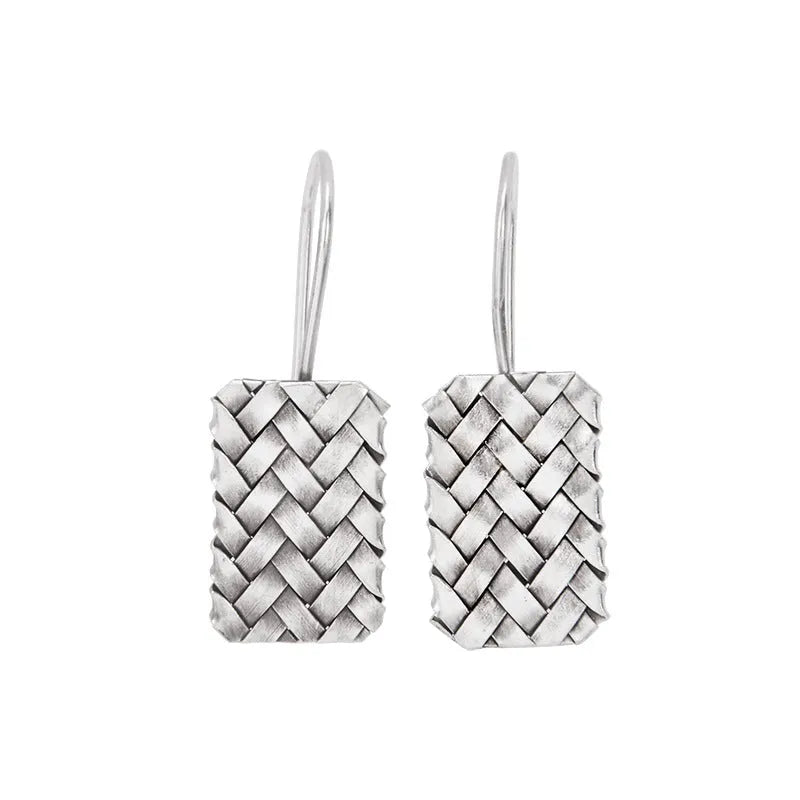 925 silver geometric diamond plaid earrings measuring 17.5mm x 11mm