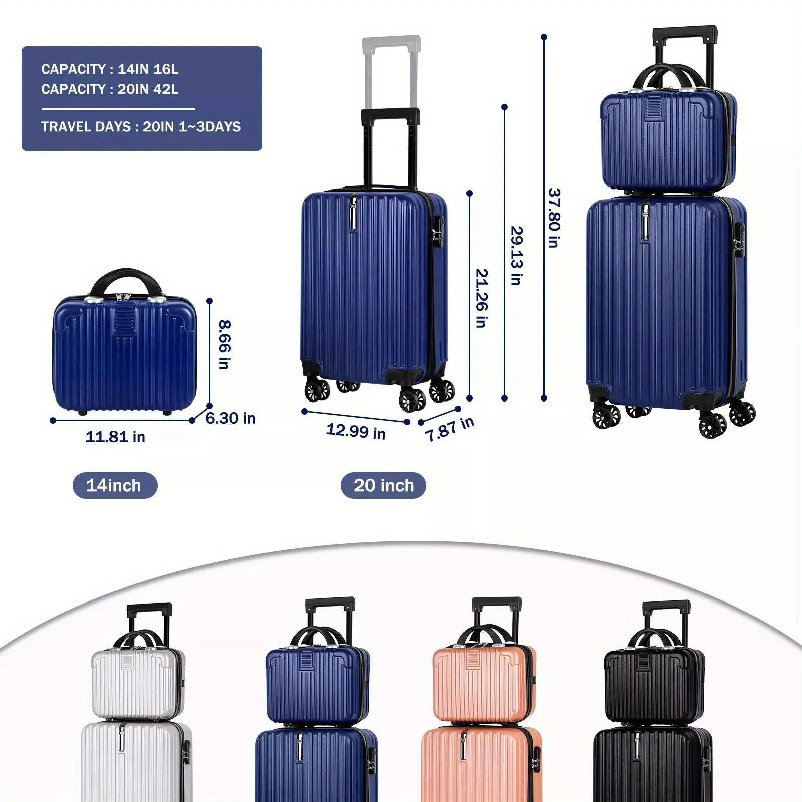 Aluminium alloy 14 inch and 20 inch trunk luggage set with towel.