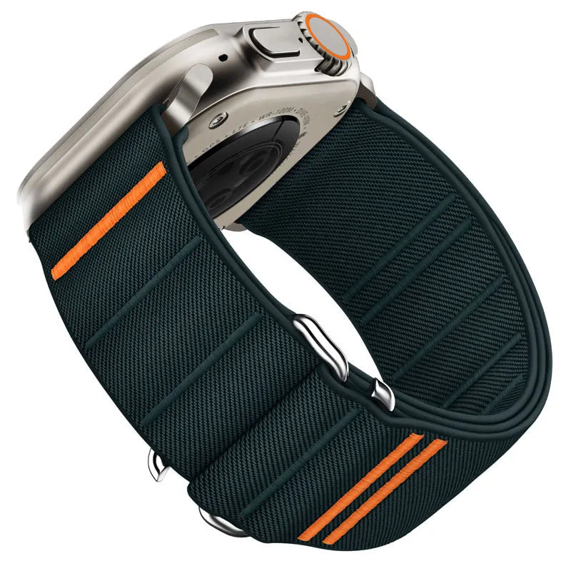 Elastic nylon Apple Watch band with stainless steel buckle in multiple colour options