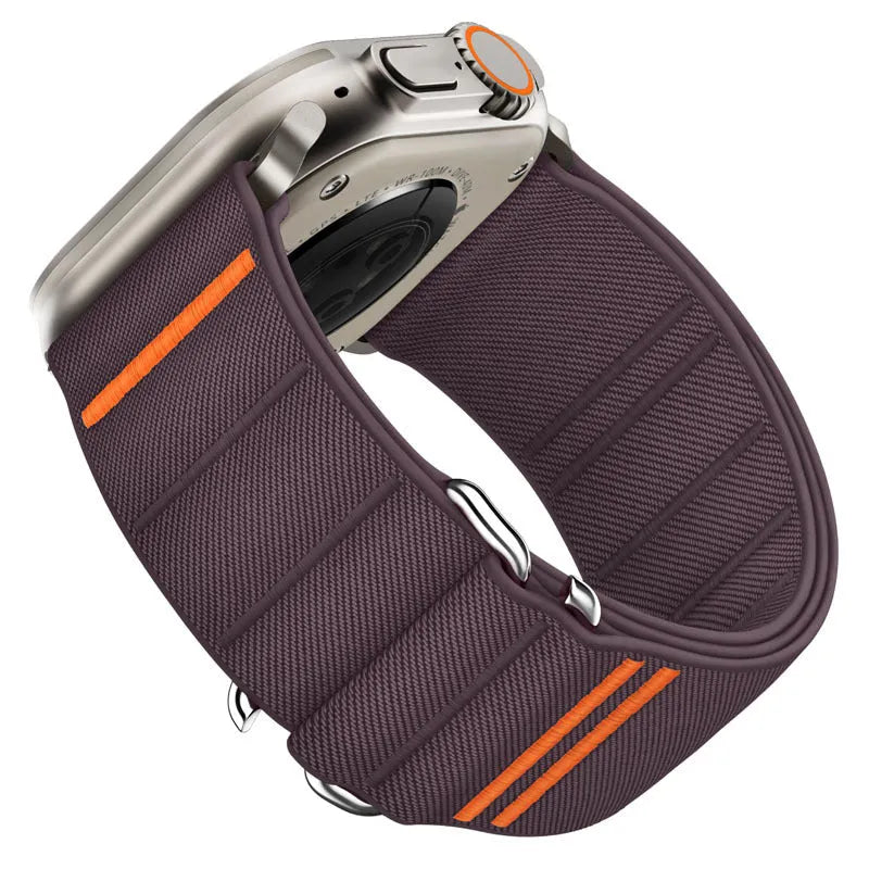 Elastic nylon Apple Watch band with stainless steel buckle in multiple colour options