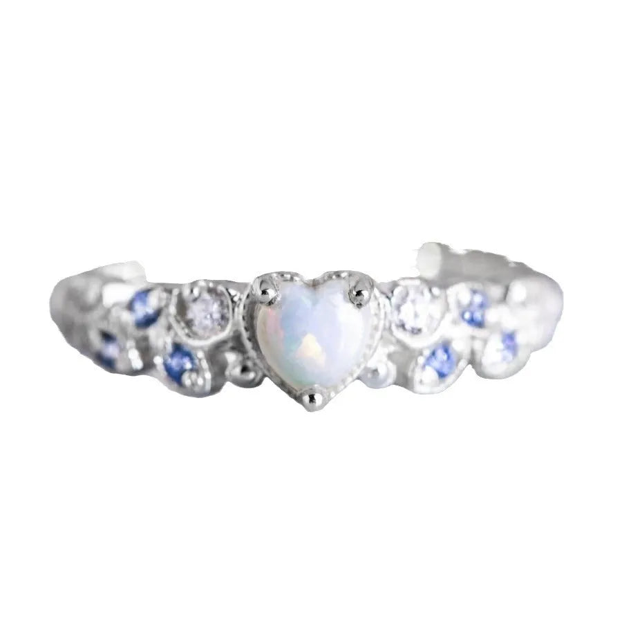 Women's alloy heart ring with floral opal ocean design in peach colour on size display