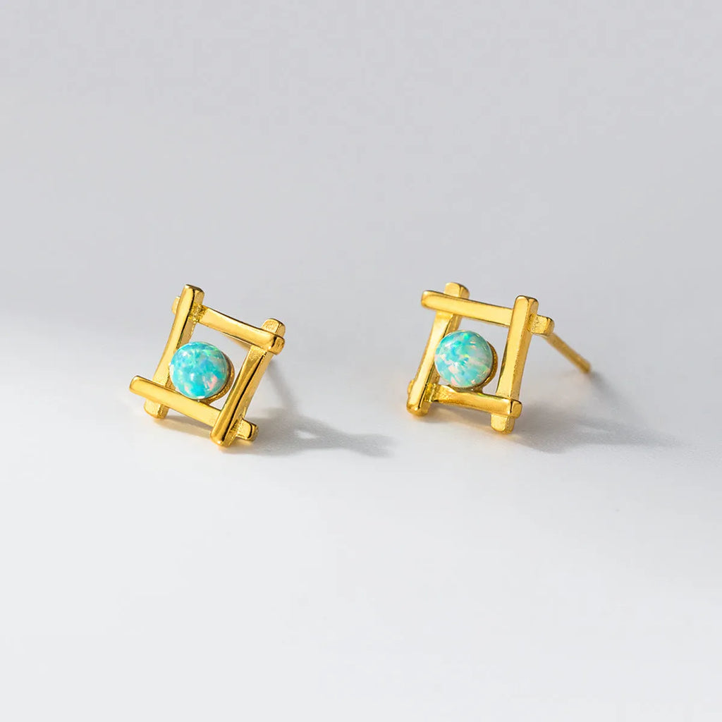 Geometric cross quadrangle stud earrings in 925 silver with two plating options