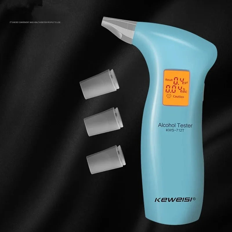 Portable orange light breath alcohol tester with four ports and replaceable mouthpieces