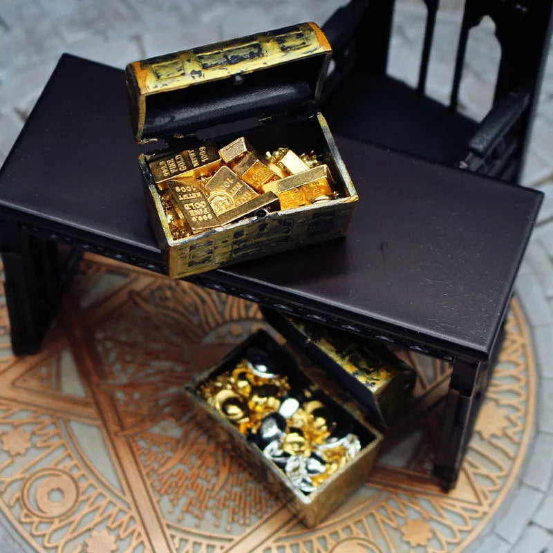 Gold coin treasure box doll house accessories miniature alloy ornaments
