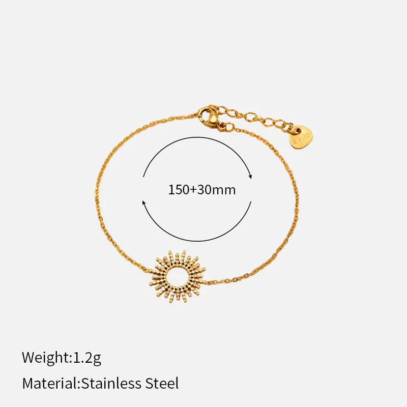 Sunflower geometric chain jewellery set with gold necklace and bracelet