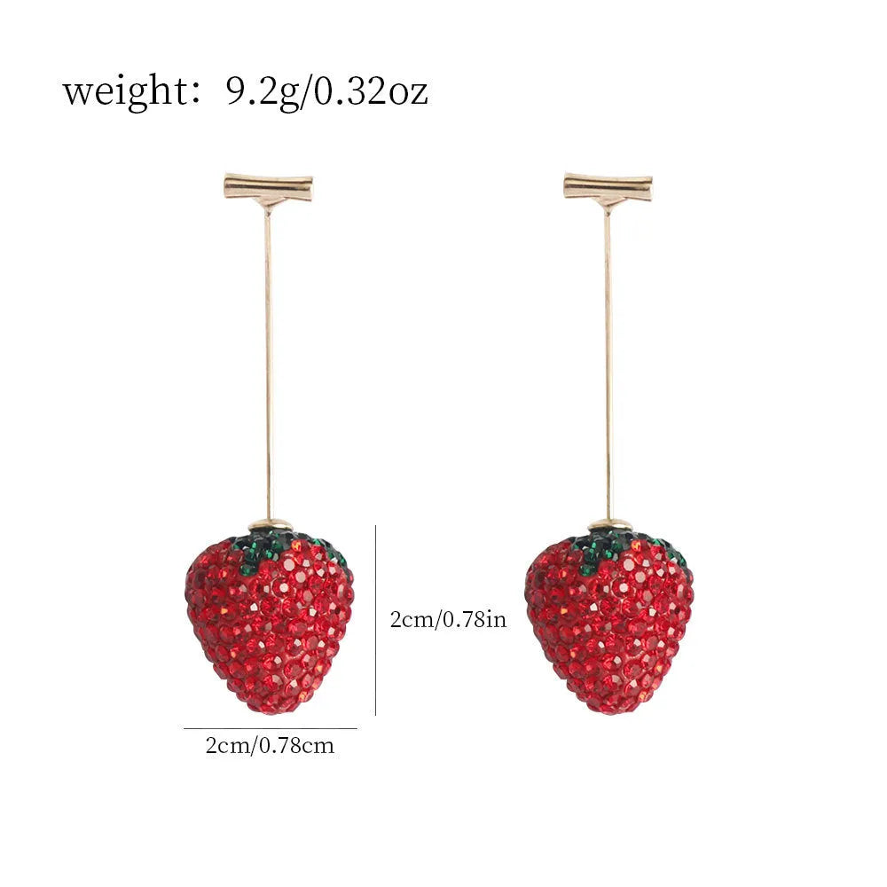 Geometric strawberry-shaped zinc alloy earrings with spot drill texture in red colour.