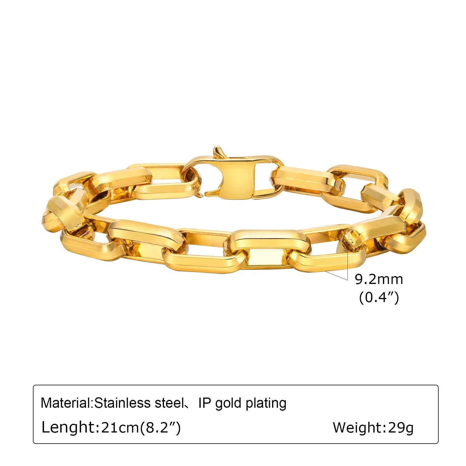 Men's titanium steel square chain bracelet in electroplated steel, gold, black or retro colour