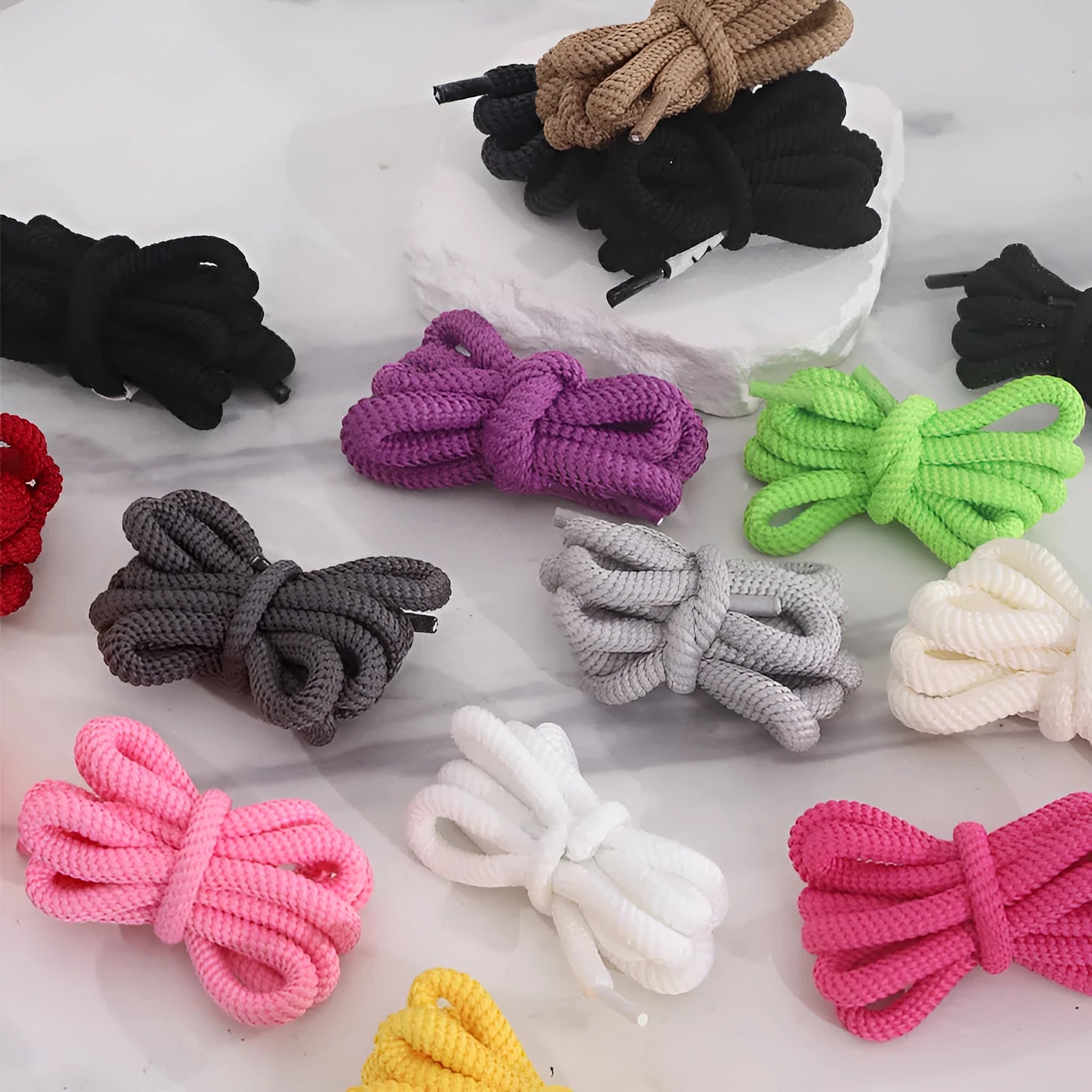 Oval 1.0cm wide polyester adapter rope in multiple colours for sweatshirts, hats, and sneakers.