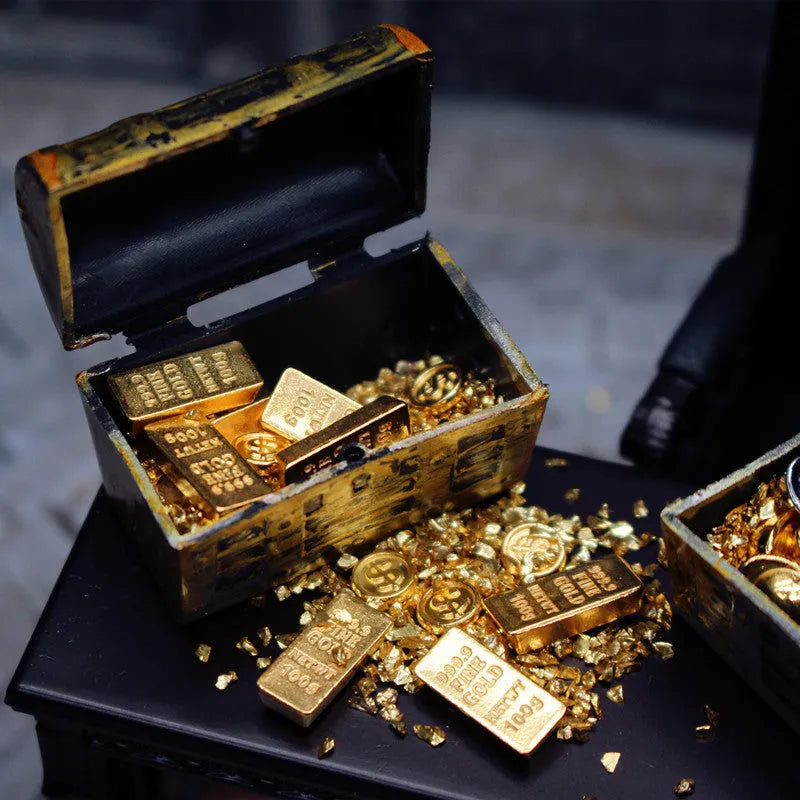 Gold coin treasure box doll house accessories miniature alloy ornaments