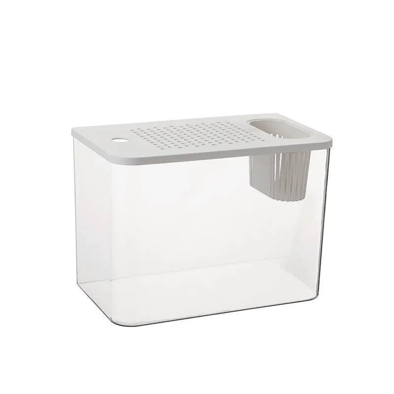 Ecological betta fish tank with transparent cover in black or white plastic construction