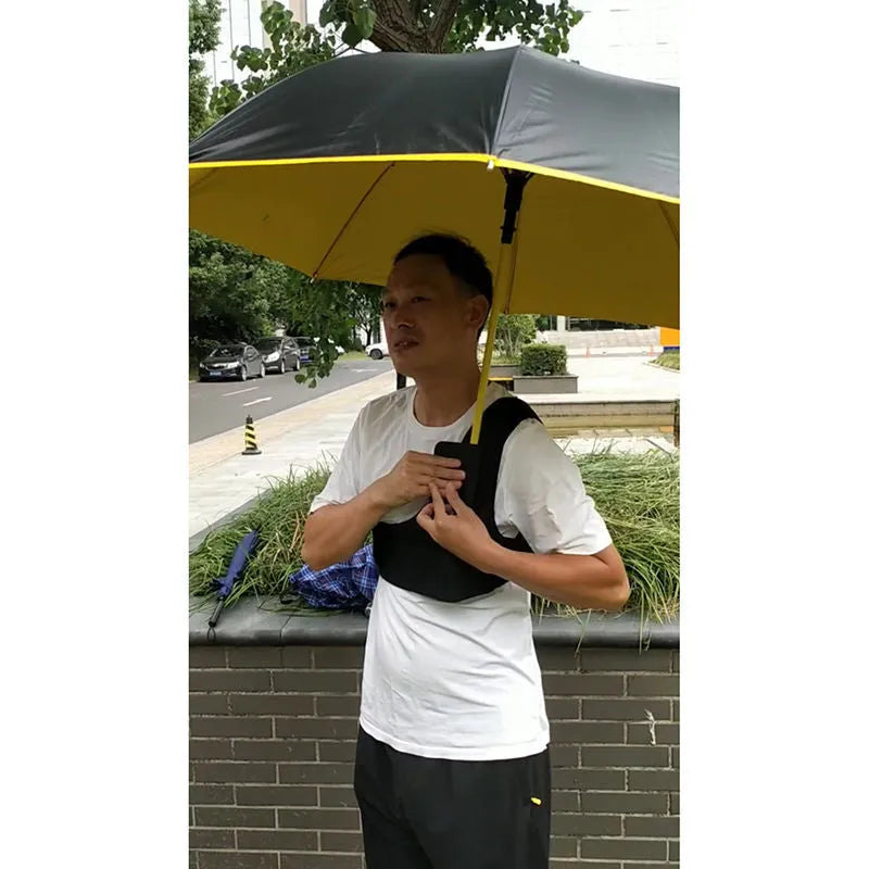 Black portable umbrella holder with fixed shoulder strap for hands-free sunshade use