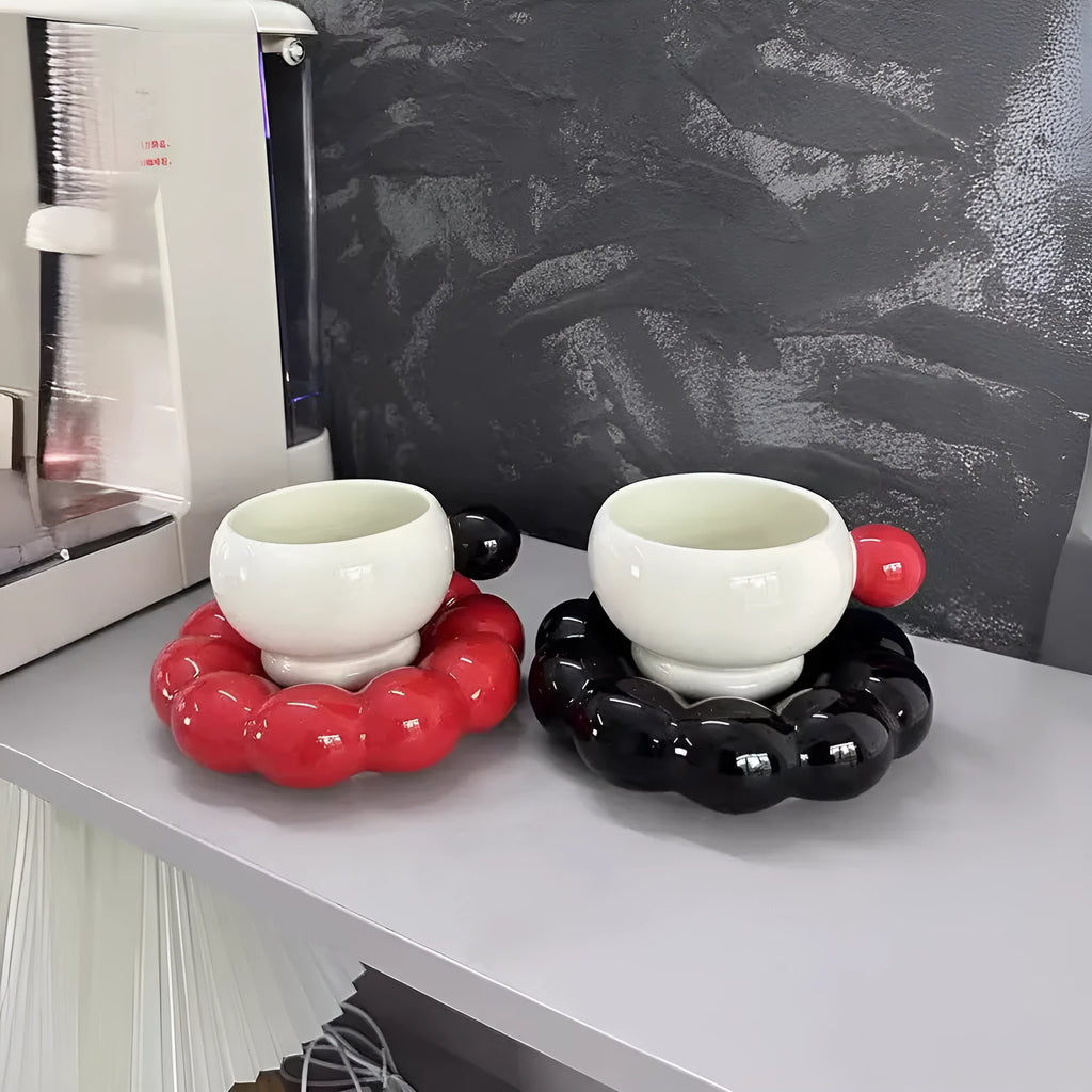 Ceramic coffee set with dish and cup in Nordic style, 250ml capacity