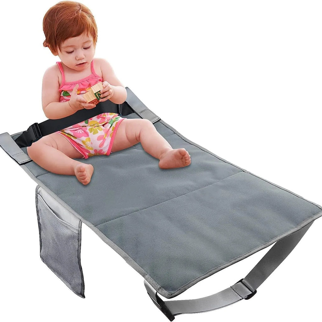 Portable blue children's aircraft pedal seat extender with extension device and drawstring pocket