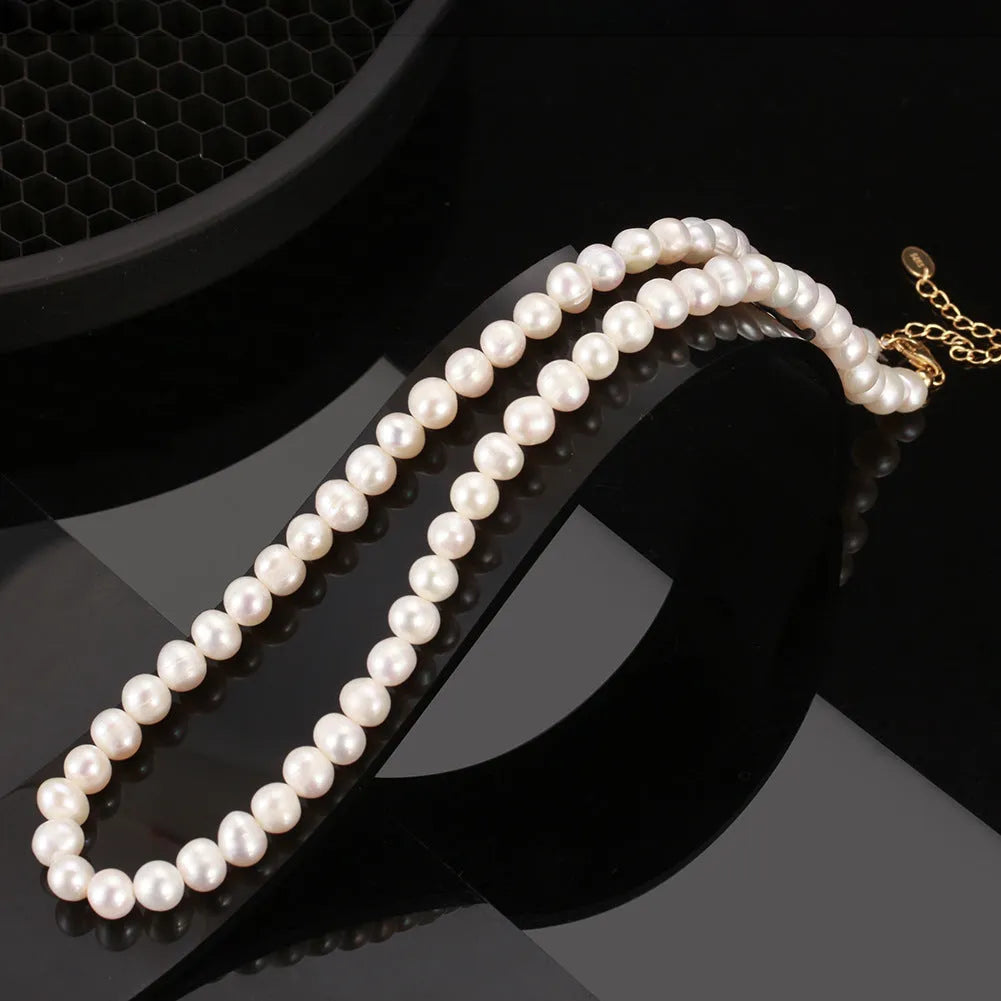 Women's freshwater pearl necklace with 925 sterling silver adjustable chain