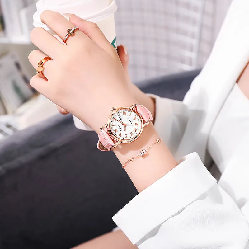 Women's automatic mechanical fashion watch with 12mm thickness showing steel and leather strap options