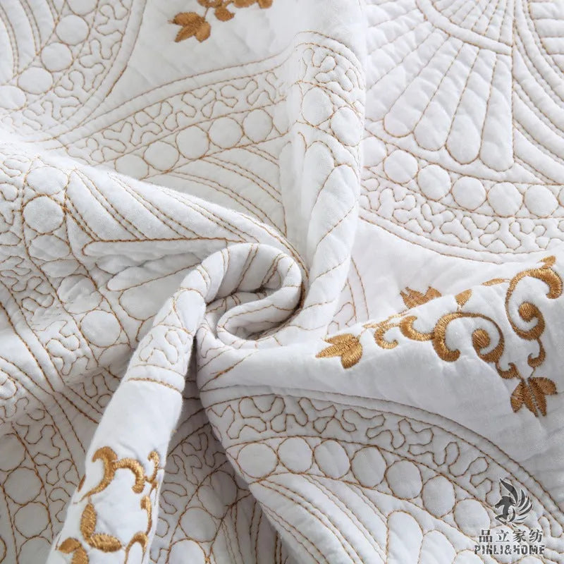 Pure cotton embroidered bedspread and two pillowcases set on a 1.8 metre bed.