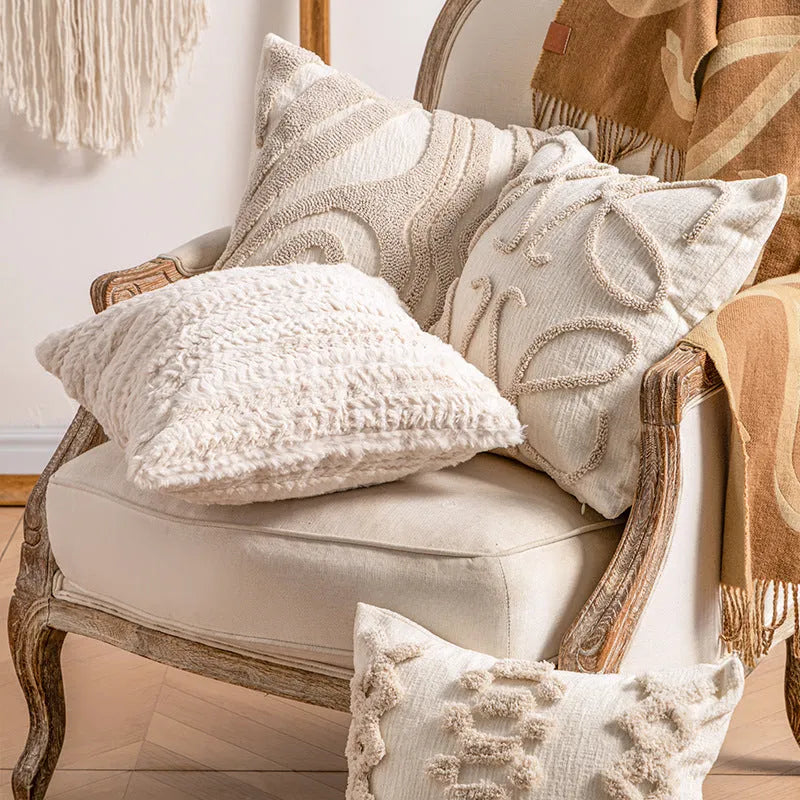 Knitted striped cushion cover with tassel decoration in a choice of six patterns.