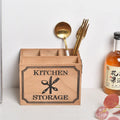 Solid wooden kitchen storage box with internal grid divider for knives, forks, and chopsticks.
