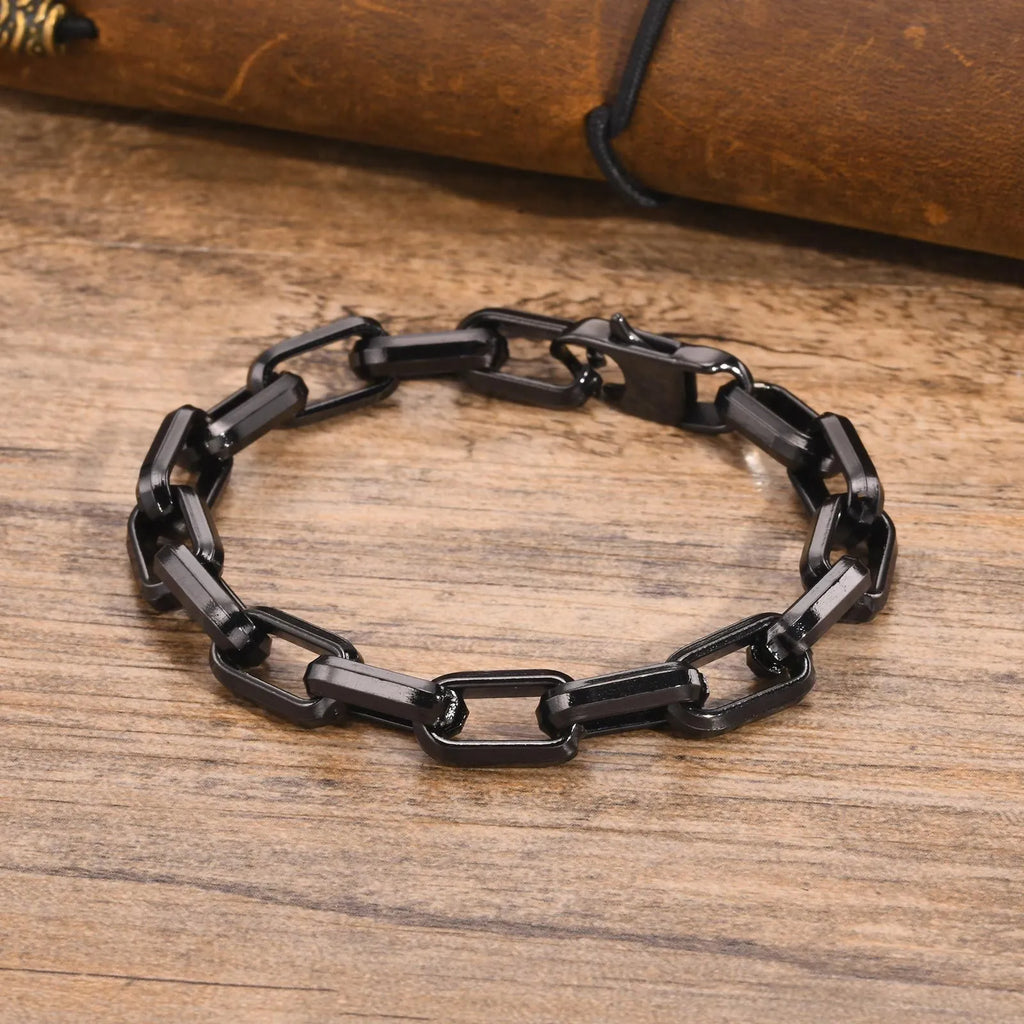 Men's titanium steel square chain bracelet in electroplated steel, gold, black or retro colour