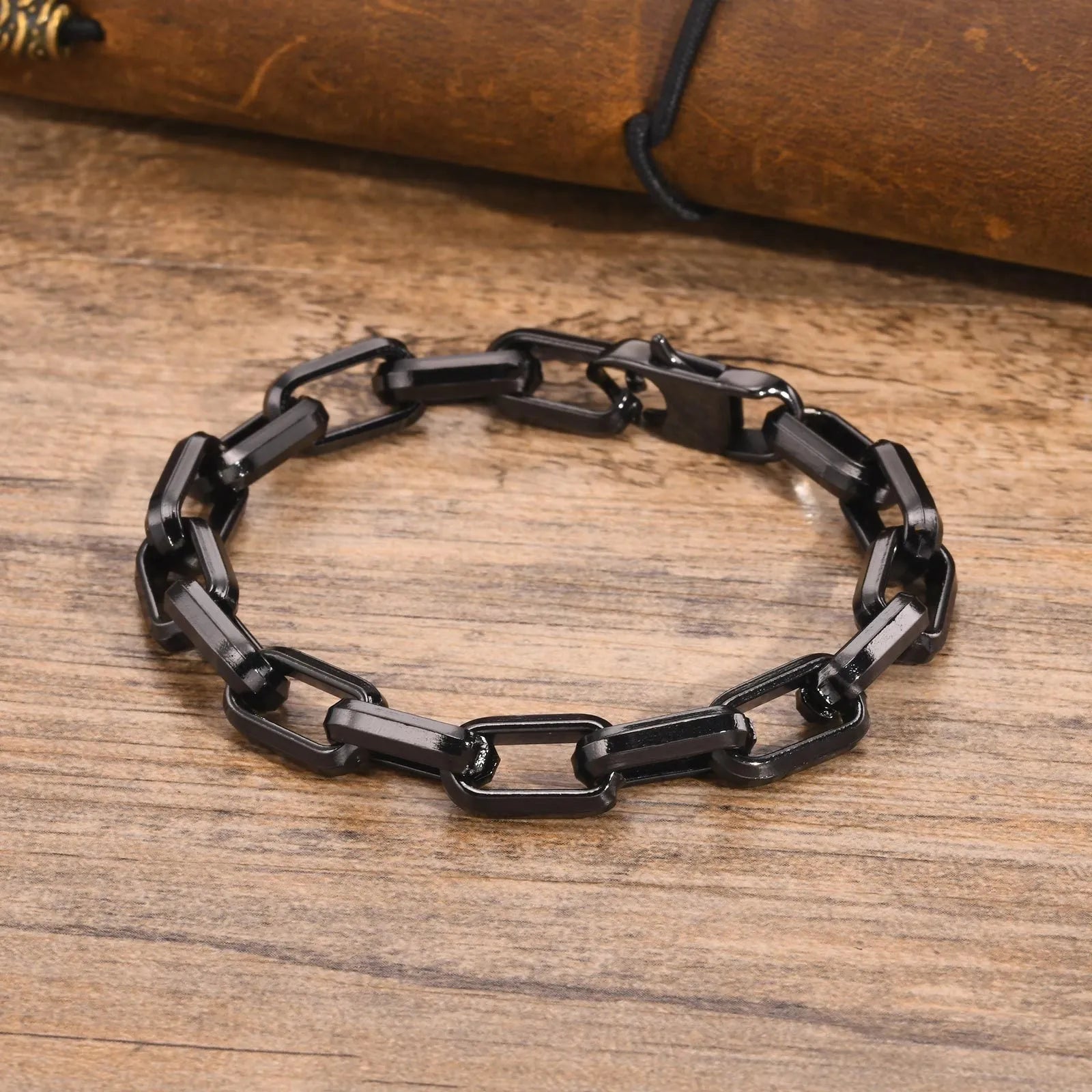 Men's titanium steel square chain bracelet in electroplated steel, gold, black or retro colour