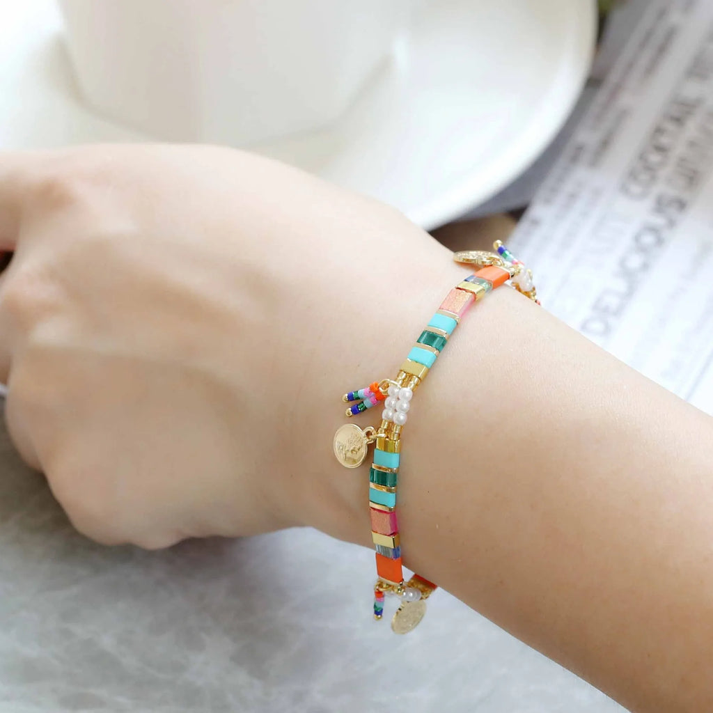 Women's imitation pearl bracelet with glass beads in European American style
