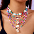 Multi-layer women's necklace set with starfish, shell and conch beads on adjustable 21-50cm perimeter