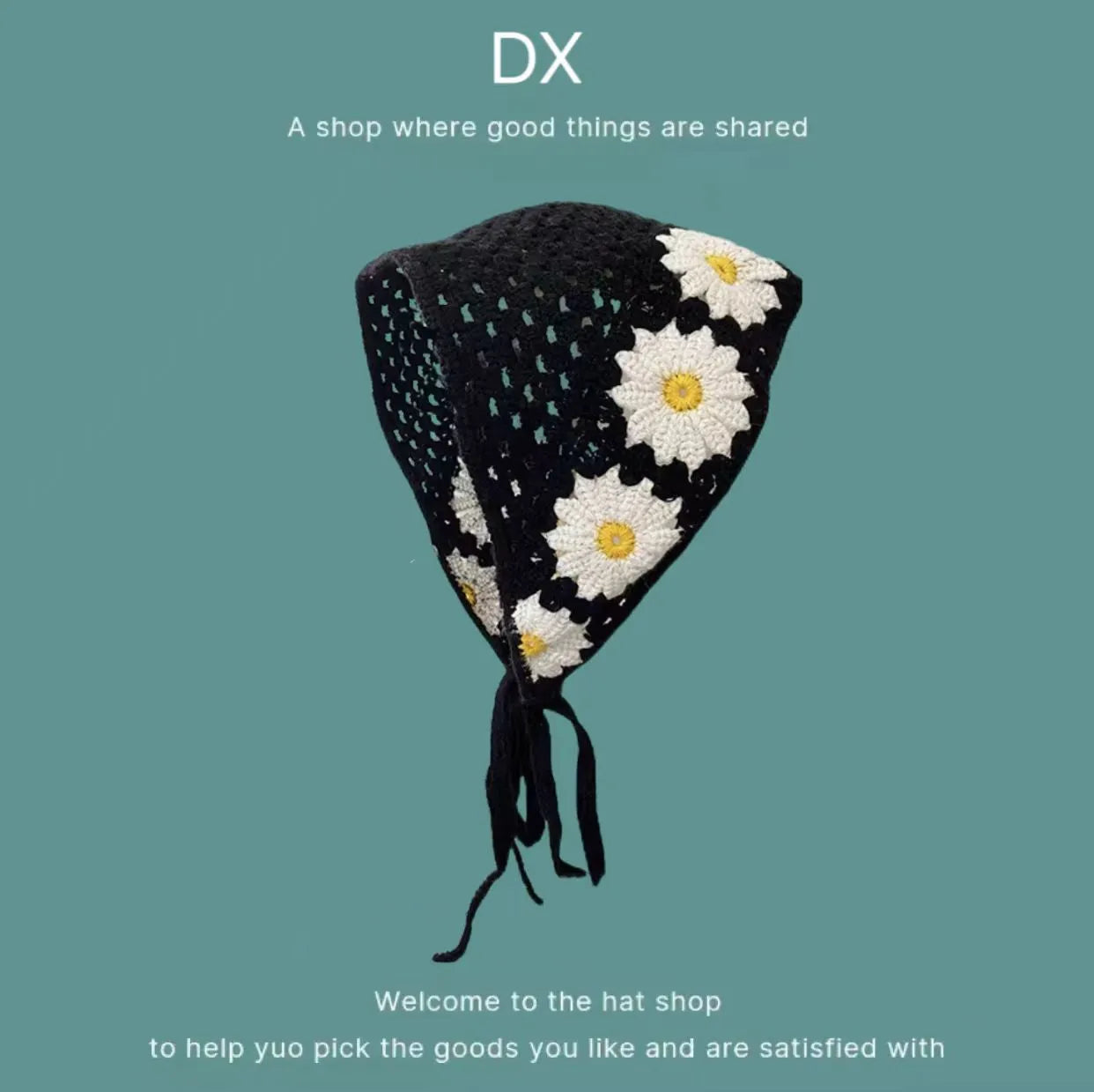Women's cotton triangular headscarf with floral pattern in retro style for autumn winter wear