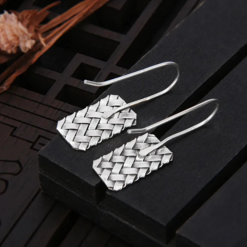 925 silver geometric diamond plaid earrings measuring 17.5mm x 11mm