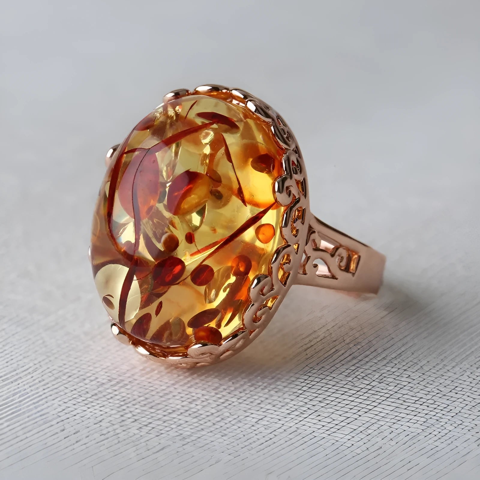 Beeswax amber ring in New Amber Type A colour with alloy band, ethnic style unisex jewellery