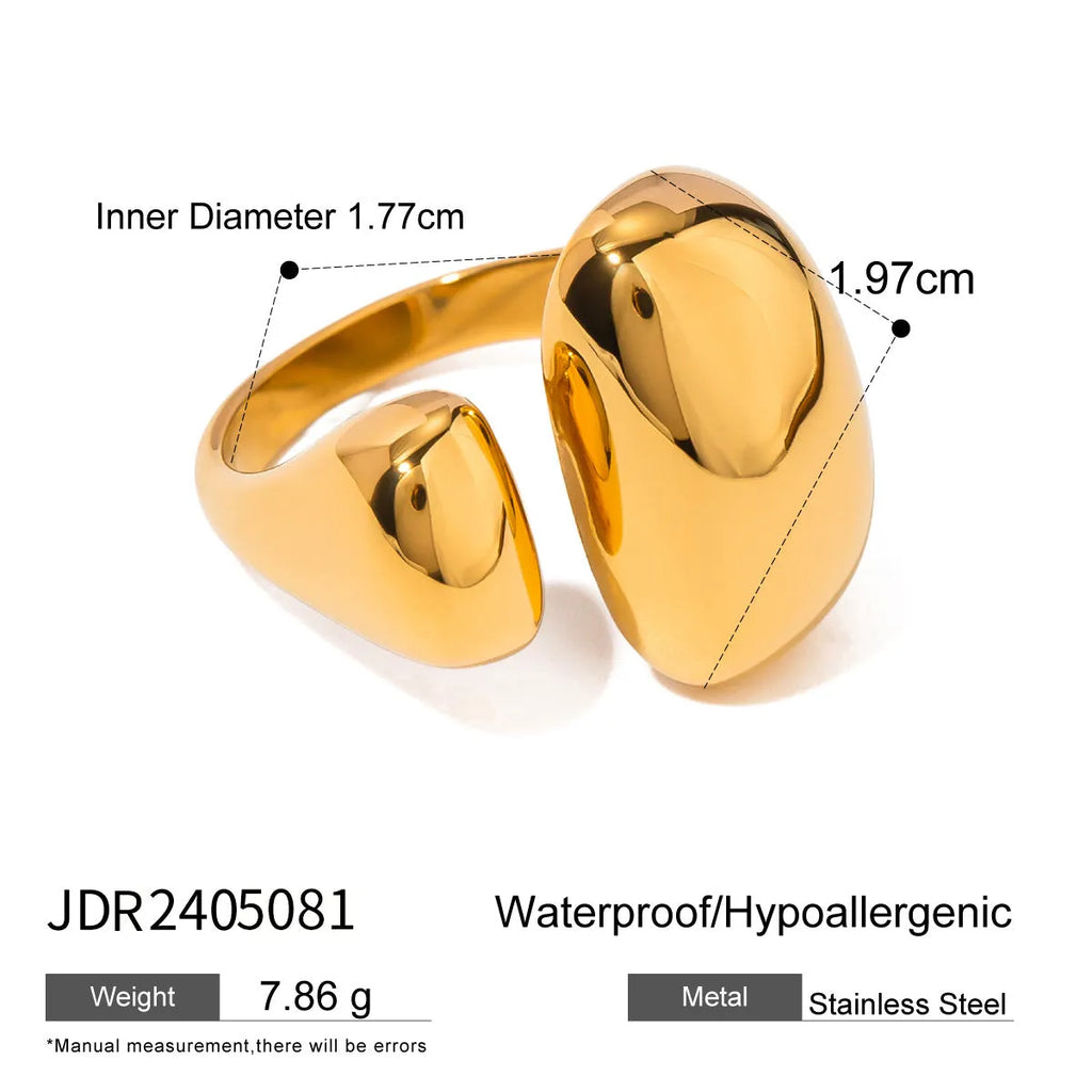 Women's exaggerated geometric stainless steel open ring with electroplated finish.