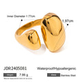 Women's exaggerated geometric stainless steel open ring with electroplated finish.