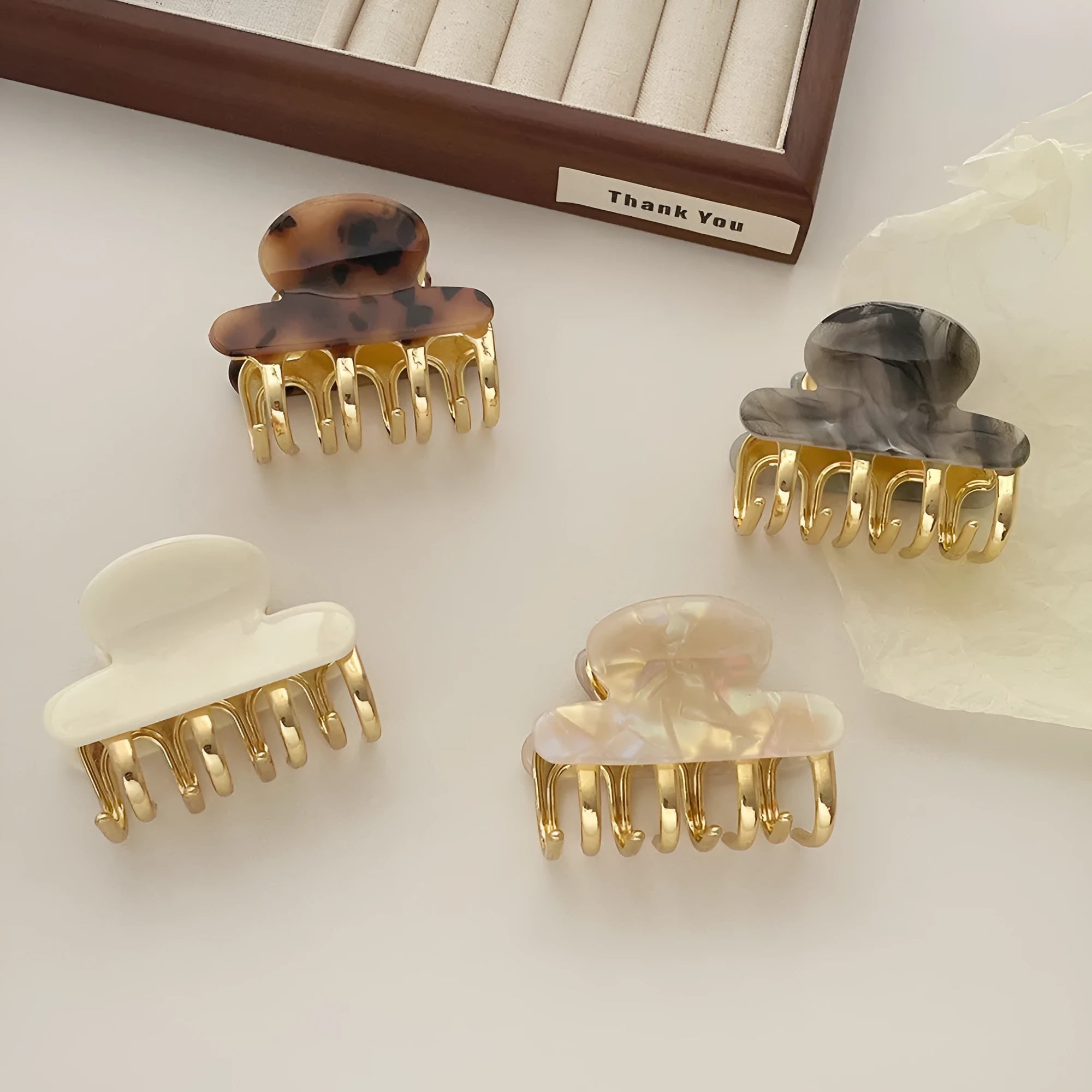 Acetate women's hair barrette with metal grip in medium size, retro dopamine styling