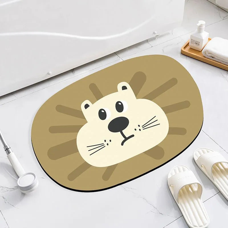 Cartoon animal diatom oil absorbent non-slip bathroom mat in alien shape.