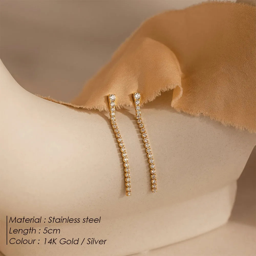 Geometric Chinese style zircon earrings in stainless steel with gold colour finish