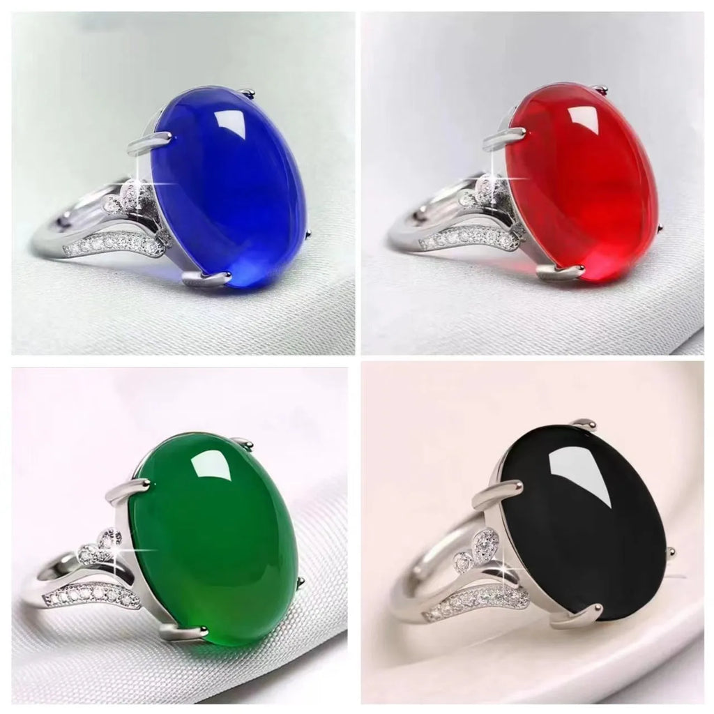 Adjustable geometric alloy ring with a natural sapphire-like stone in ethnic style