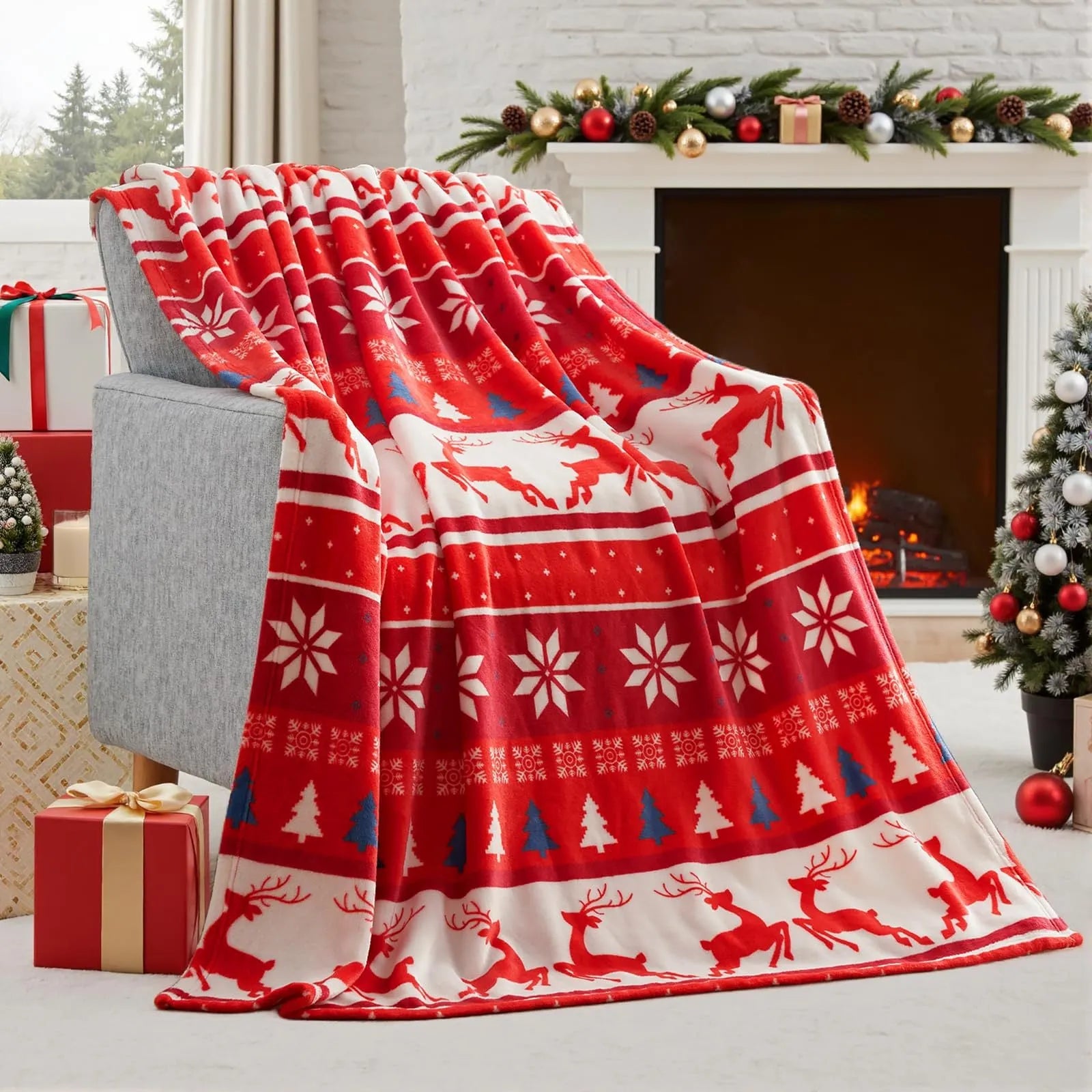 Polyester fibre Christmas blanket in American style with soft flannel texture