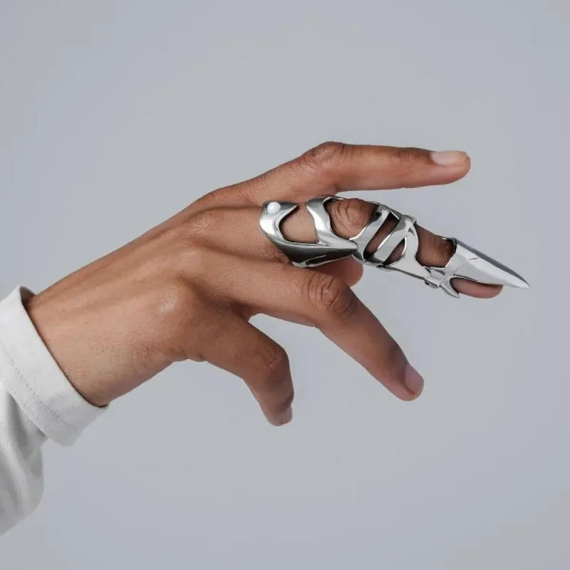 Silver alloy punk armor finger stall ring for costume and fashion