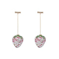 Geometric strawberry-shaped zinc alloy earrings with spot drill texture in red colour.