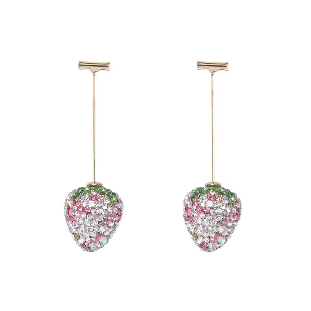 Geometric strawberry-shaped zinc alloy earrings with spot drill texture in red colour.