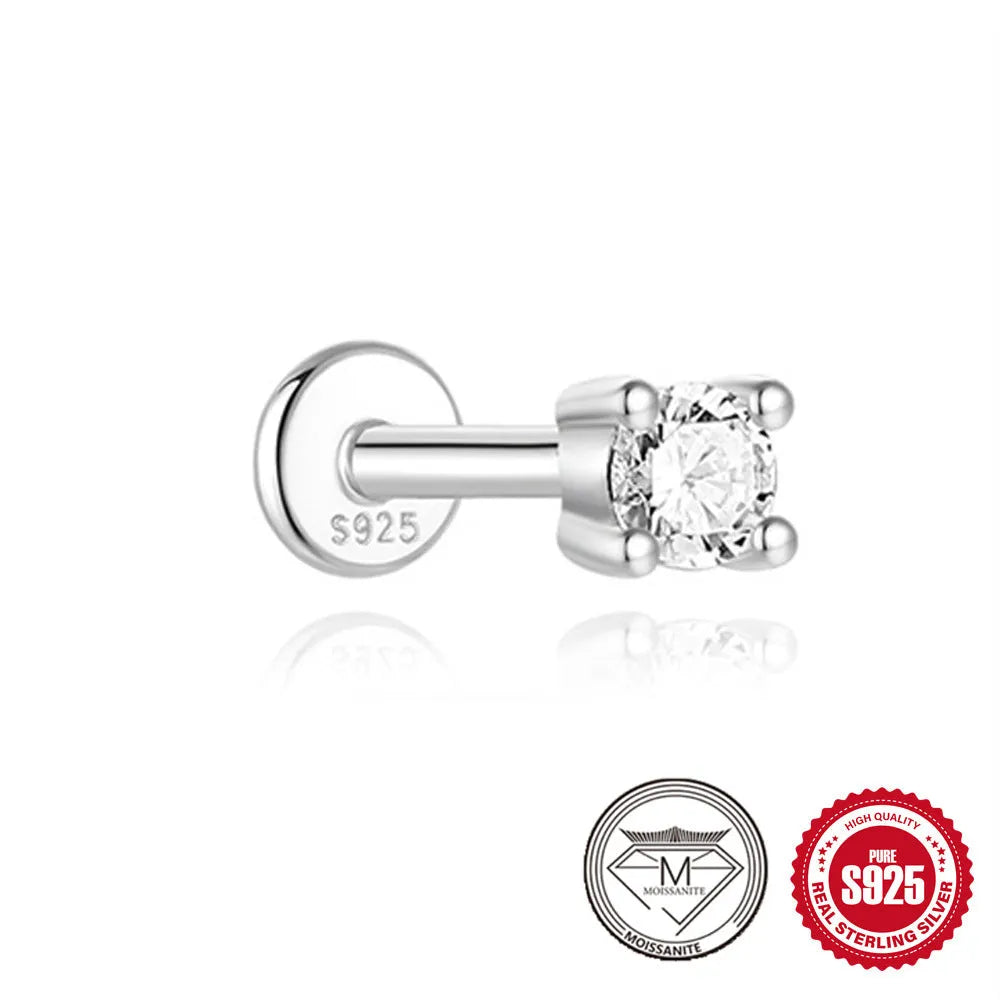 S925 sterling silver stud earrings with petal diamond geometric designs in platinum plating