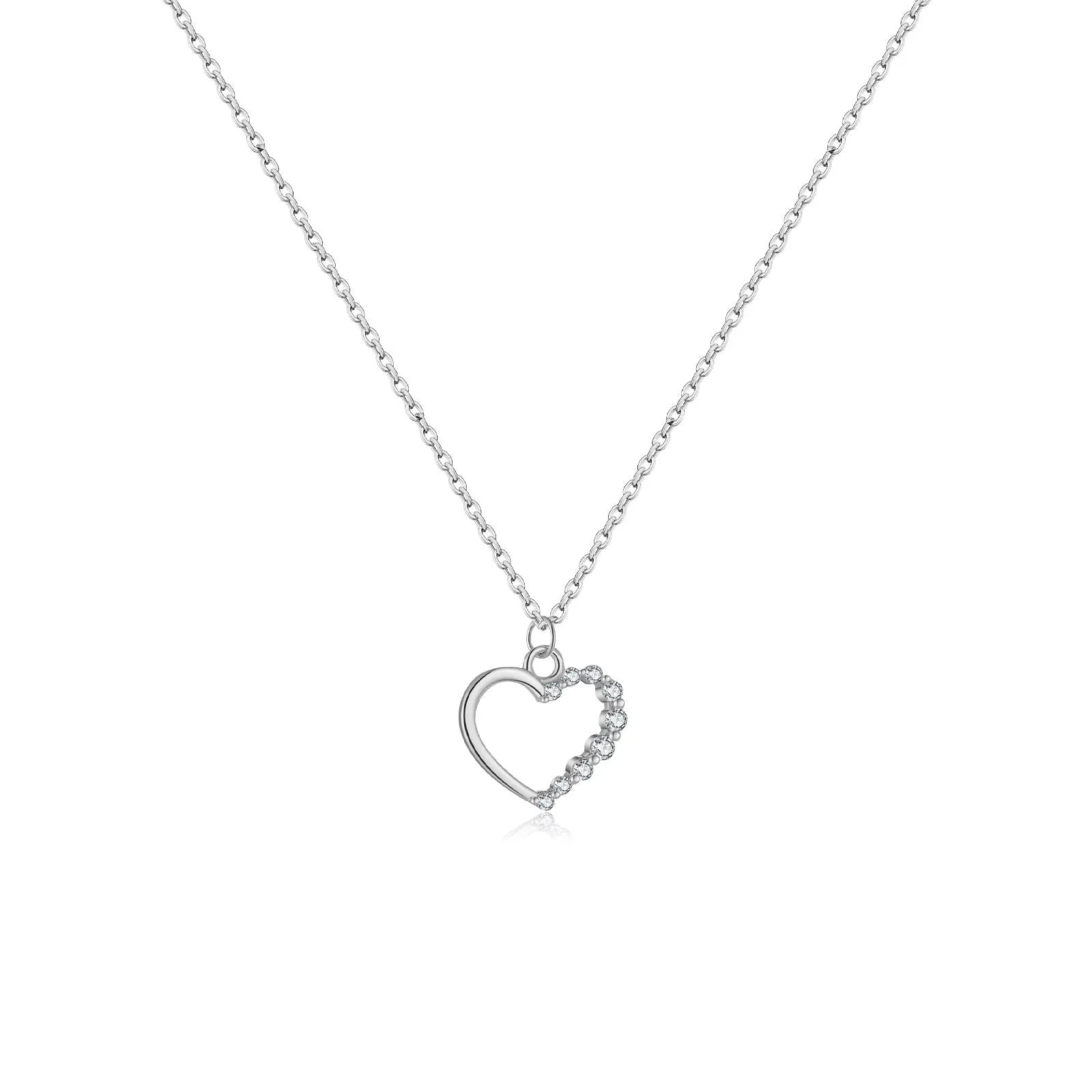 S925 sterling silver hollow heart necklace for women with choice of gold or platinum plating